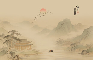 中式古风古典山水画背景