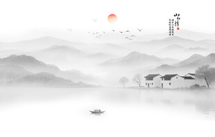 新中式山水电视背景墙