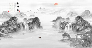 国画山水背景墙