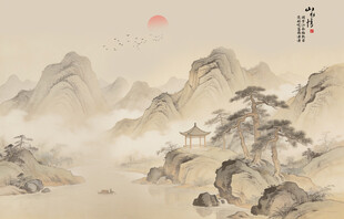 中式古风古典山水画背景
