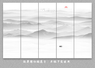 新中式屏风水墨山水画背景墙