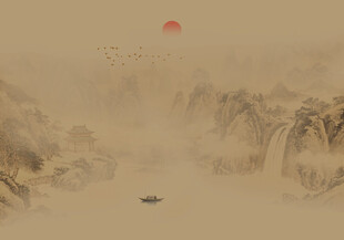 中式古风风景山水画