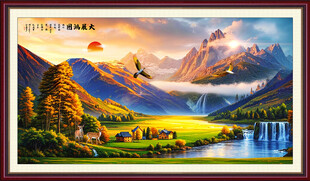 日照金山田园风景画