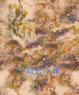 中式古典风山水花纹面料