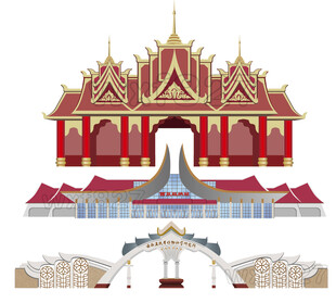 西双版纳地标建筑矢量图