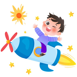 太空宇宙探索坐火箭男孩儿童插画