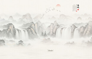 国画山水背景墙