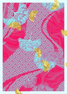 粉色系抽象古风图案面料