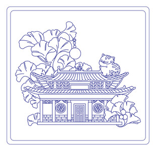 中式山西地标建筑与猫的雅致图景