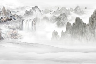 水墨山水意境图背景装饰画