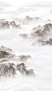 水墨群山云雾缭绕图挑高背景
