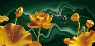 金色荷花绽放奇幻背景