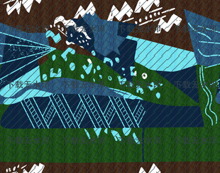 梦幻山川飞鸟插画景观
