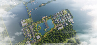 城市岛屿景观鸟瞰图