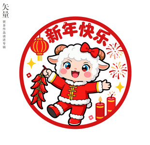 小羊贺岁新年快乐彩色静电贴