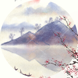 水墨山水间的红梅绽放