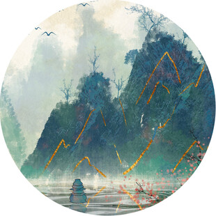 水墨山水间的悠然泛舟景
