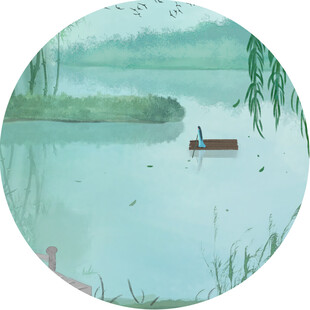 湖畔扁舟悠然水乡景致