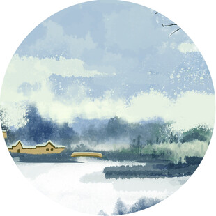 水墨江南景湖畔古风韵