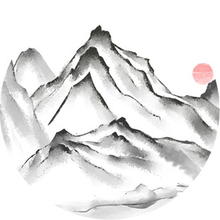 水墨山水间的落日美景