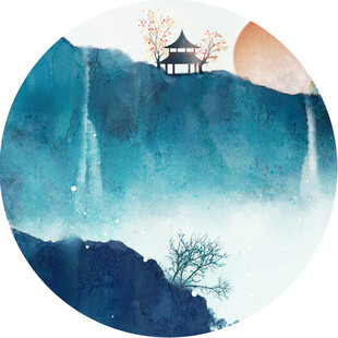 水墨山水间的古韵楼阁