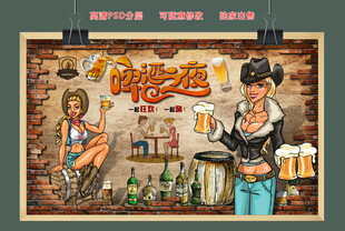 古酒吧啤酒美女背景墙