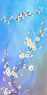 新中式工笔花鸟祥云仙鹤装饰画