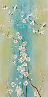 新中式手绘花鸟仙鹤祥云玄关画