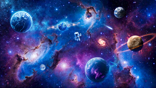宇航员太空星球宇宙漩涡银河背景