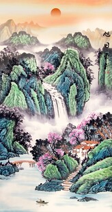竖幅山水画流水生财