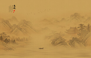 中式古典古风山水画背景