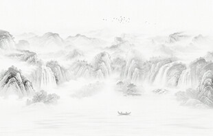新中式水墨山水背景墙壁画壁纸
