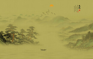 新中式中古风古典山水画背景墙