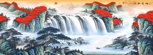 壮丽山水瀑布国画景观