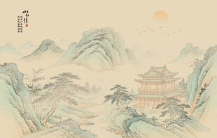 中式古风古典宋氏美学山水画背景
