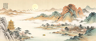 高端宋式美学山水画背景墙