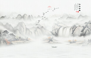 国画山水背景墙