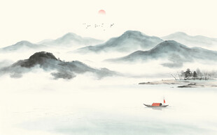 中式意境水墨山水画