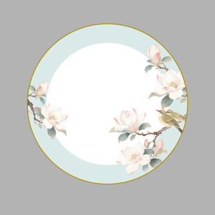 中式花鸟纹圆形瓷盘图案