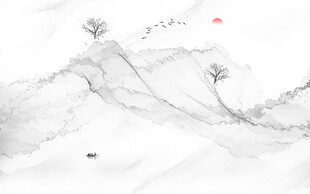 新中式抽象水墨线条烟雾山水画