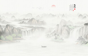 国画山水画背景墙