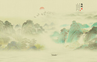 新中式中古风古典山水画背景墙