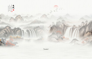 新中式水墨山水画背景墙
