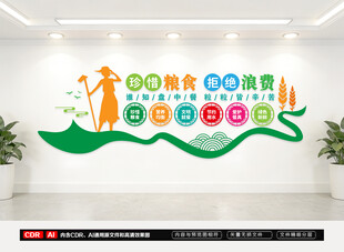 珍惜粮食拒绝浪费食堂文化墙