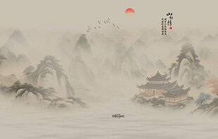 禅意水墨山水画