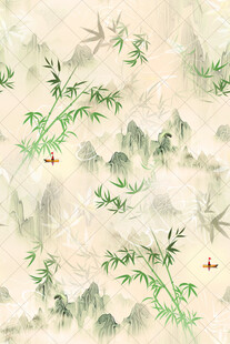 中式山水竹叶背景图
