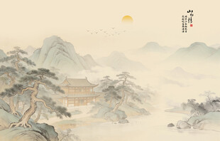中式古风古典山水画背景