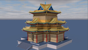 中式多层金色古建筑模型