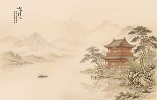 中式古风古典山水画背景