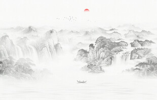 新中式水墨国画山水电视背景墙